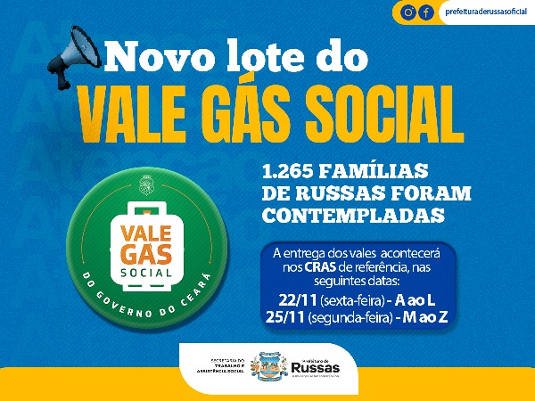 SETAS divulga relação dos beneficiários contemplados pelo novo lote do Vale Gás Social